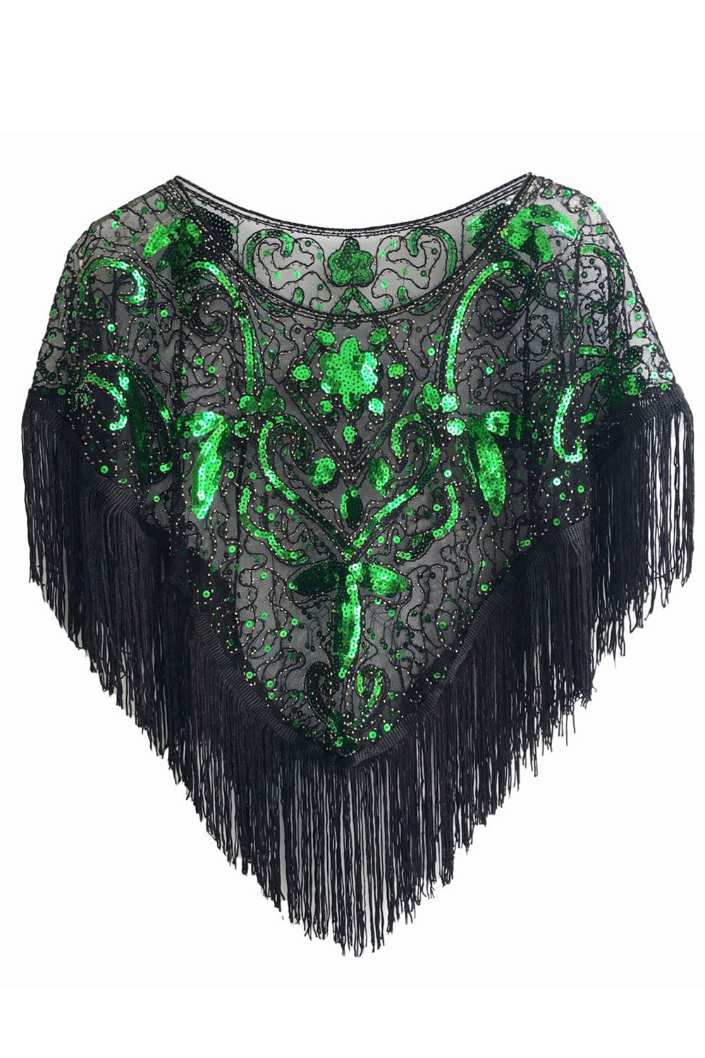 Cap à paillettes noir doré des années 1920 avec franges