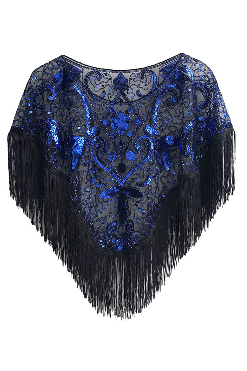 Cap à paillettes noir doré des années 1920 avec franges