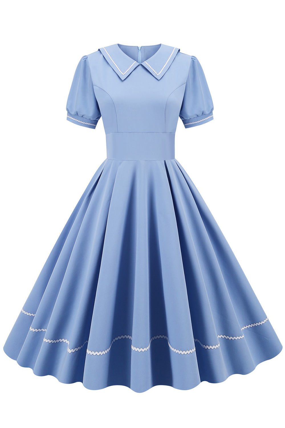 Robe bleue des années 50 de style rétro avec manches courtes