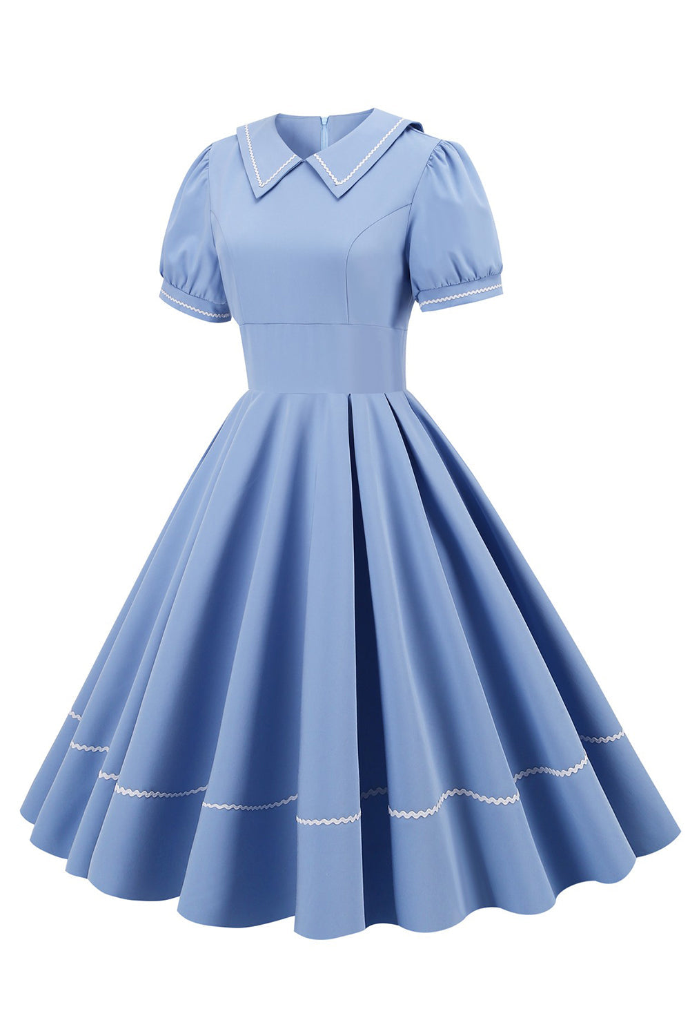 Robe bleue des années 50 de style rétro avec manches courtes