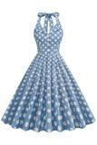 Hepburn Style Pois Bleu 1950s Robe