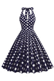 Hepburn Style Pois Bleu 1950s Robe