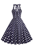 Hepburn Style Pois Bleu 1950s Robe