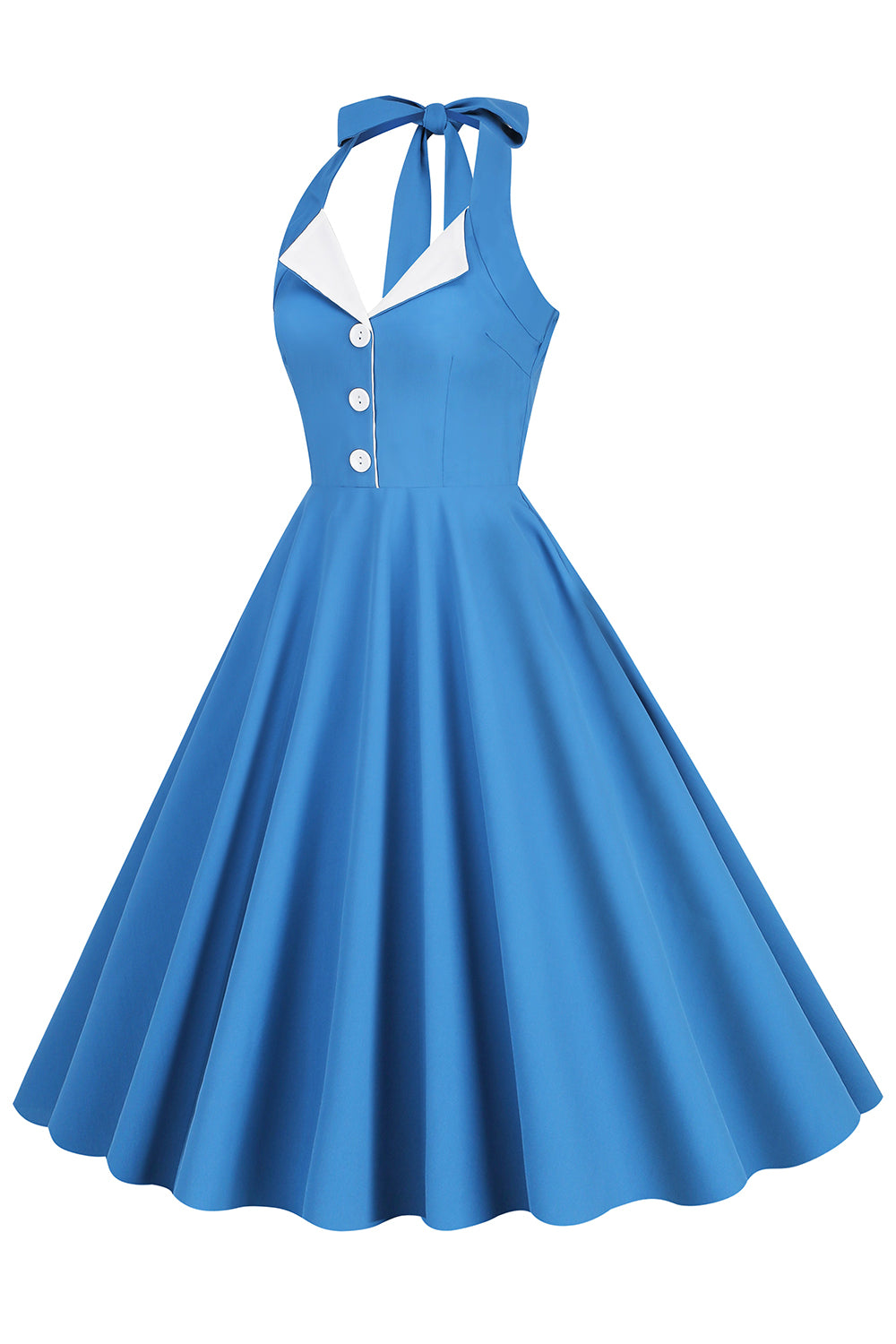 Robe Hepburn Style Halter Neck Bleu Années 50
