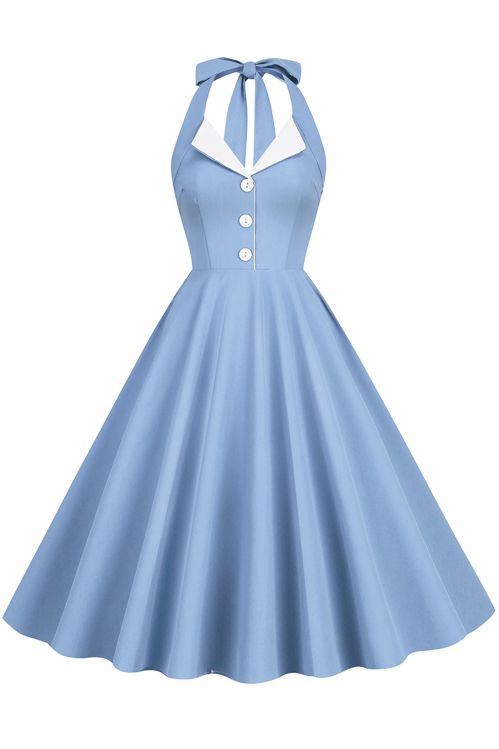 Robe Hepburn Style Halter Neck Bleu Années 50