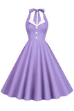 Robe Hepburn Style Halter Neck Bleu Années 50