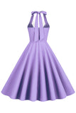 Robe Hepburn Style Halter Neck Bleu Années 50