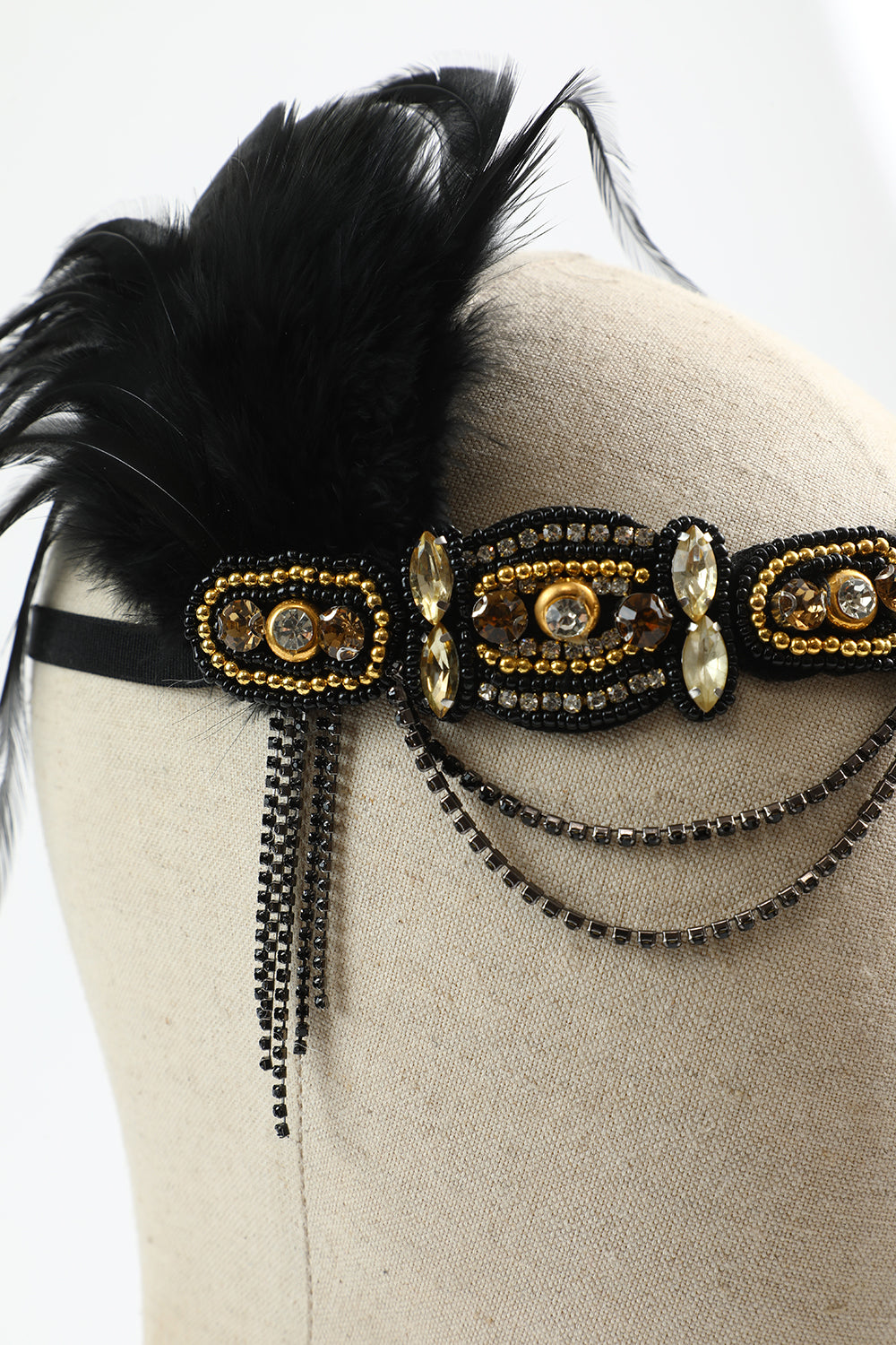 Ensemble d'accessoires Cinq pièces Flapper noir doré des années 20