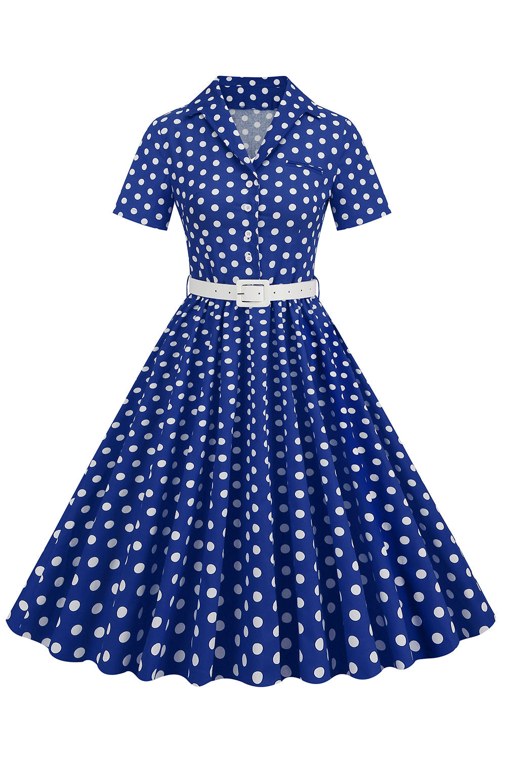 Hepburn Style V Col Blue Polka Dots 1950s Robe