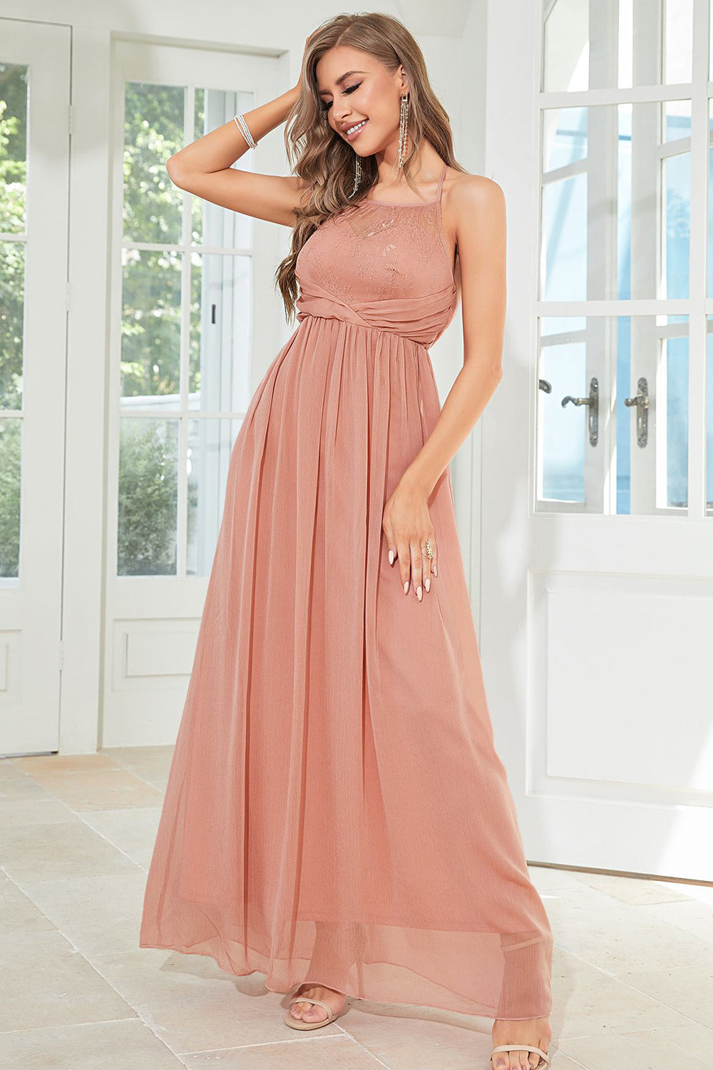 Blush Halter A Line Robe de Soirée