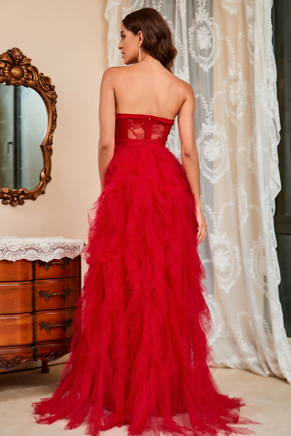 Robe de Soirée corset noir bustier avec fente