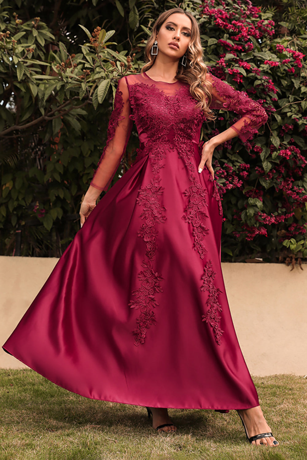 Satin A Line Robe Mère De La Mariée à Manches Longues