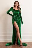 Velvet Manches Longues Robe de Soirée avec fente