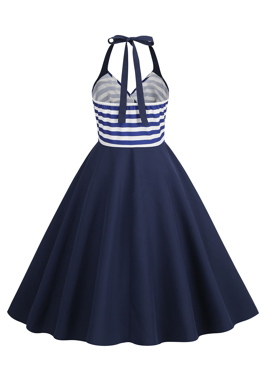 Halter Stripe Blue Swing Robe rétro avec poches
