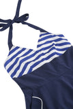 Halter Stripe Blue Swing Robe rétro avec poches