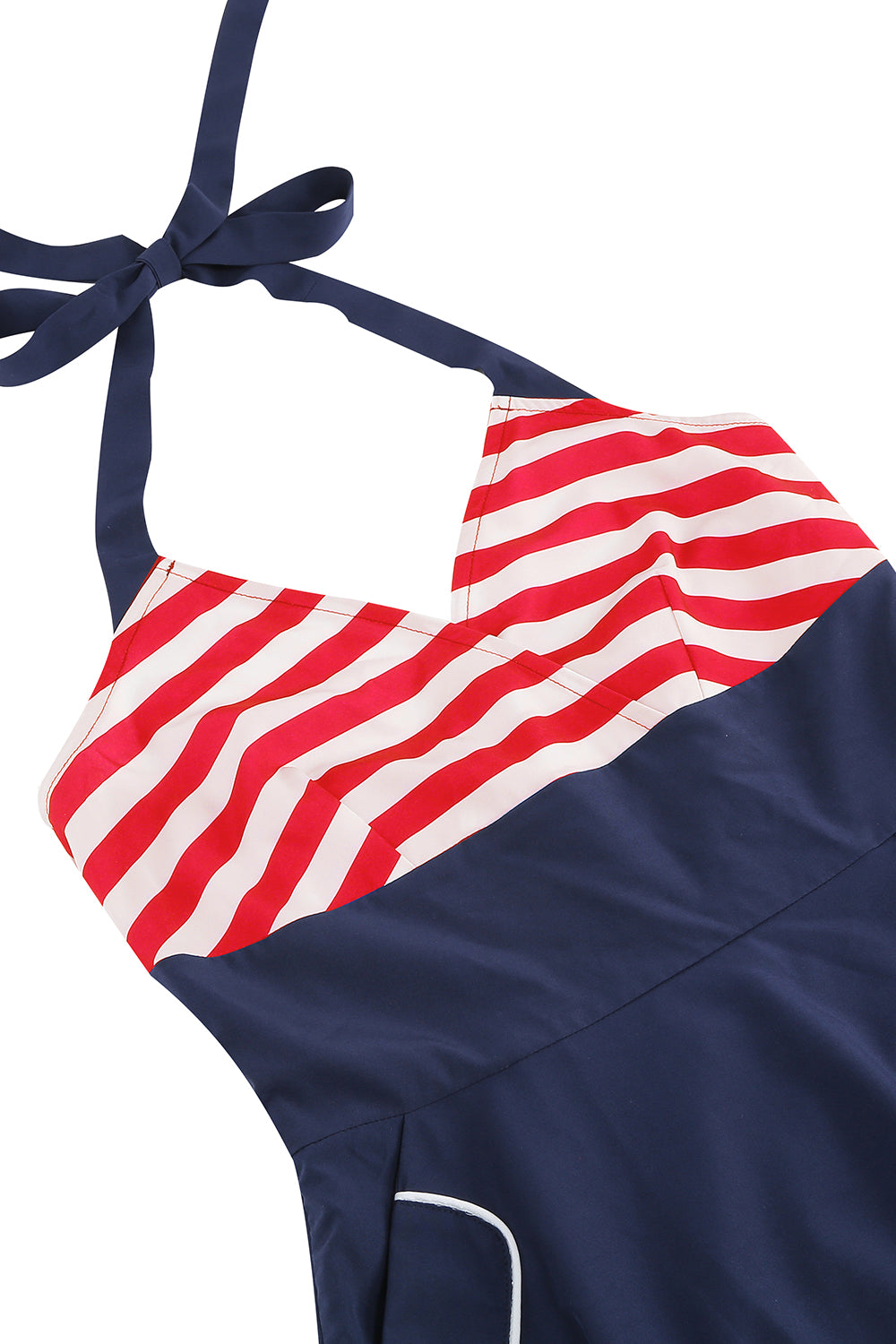 Halter Stripe Blue Swing Robe rétro avec poches