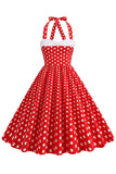 Robe rouge à pois Halter des années 50