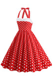 Robe rouge à pois Halter des années 50