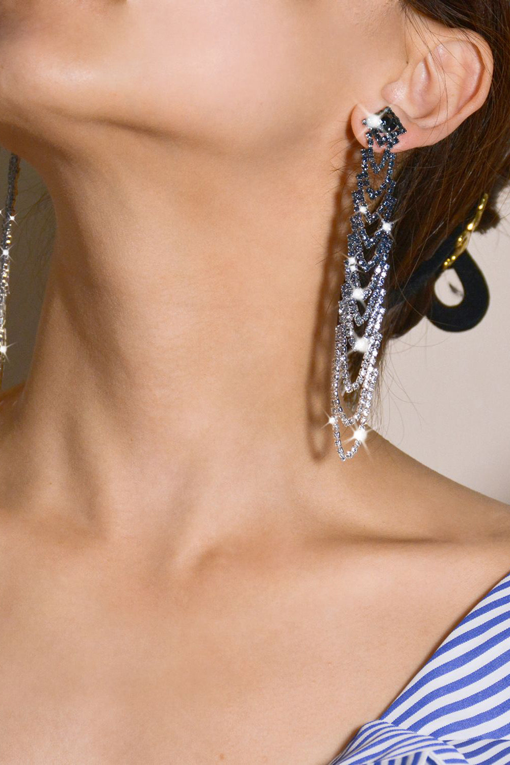 Strass gris Tassel Longues boucles d’oreilles