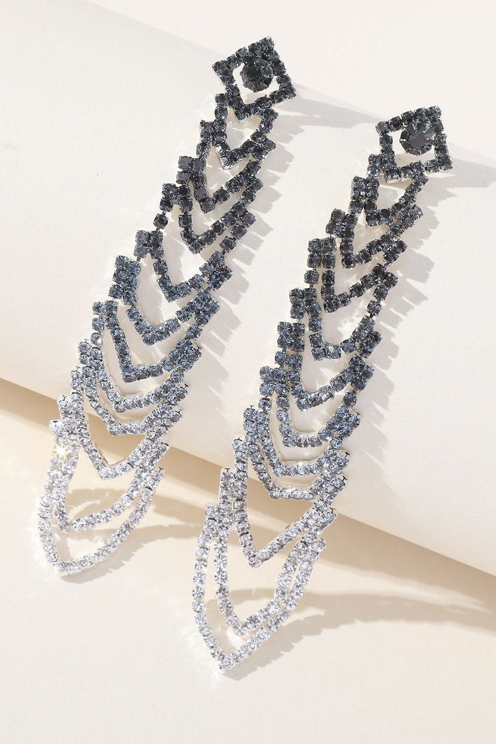Strass gris Tassel Longues boucles d’oreilles