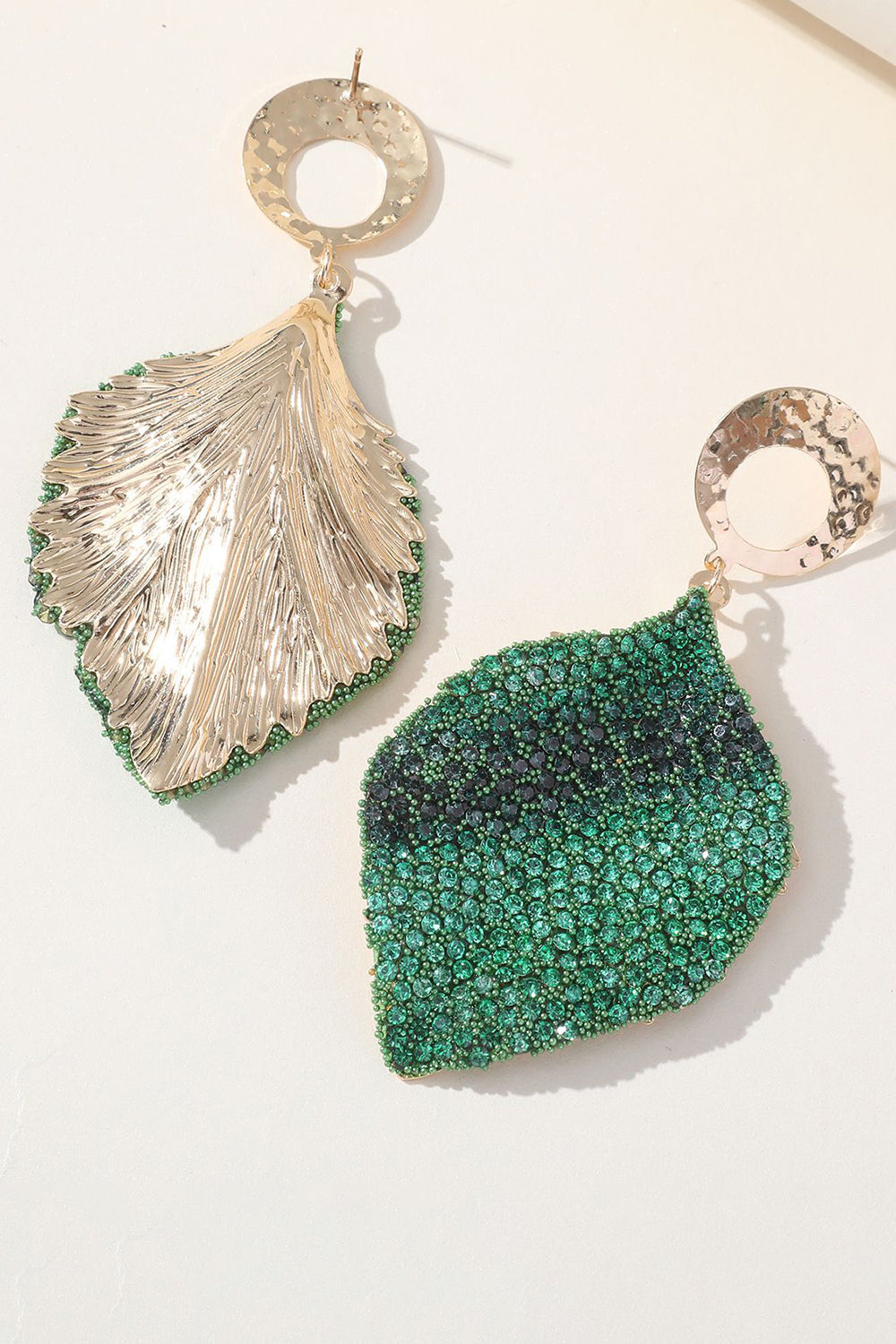 Feuilles en alliage strass boucles d’oreilles géométriques