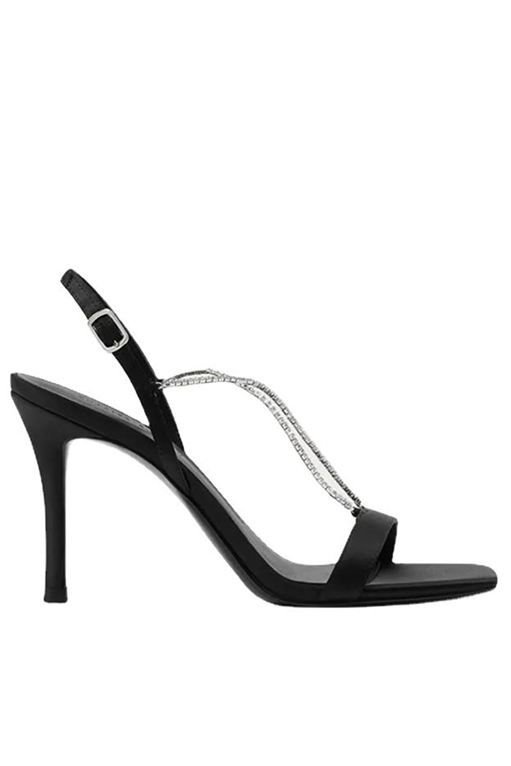 Talons hauts noirs à talons aiguilles à bout carré avec perles