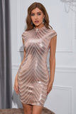 Sparkly Sequin Rose Golden Cap Manches Bodycon Robe de cocktail