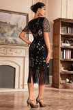 Col V Rouge Frange 1920s Robe Gatsby avec Paillettes