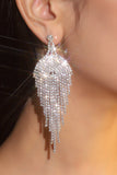 Paillettes argent pompon strass boucles d’oreilles