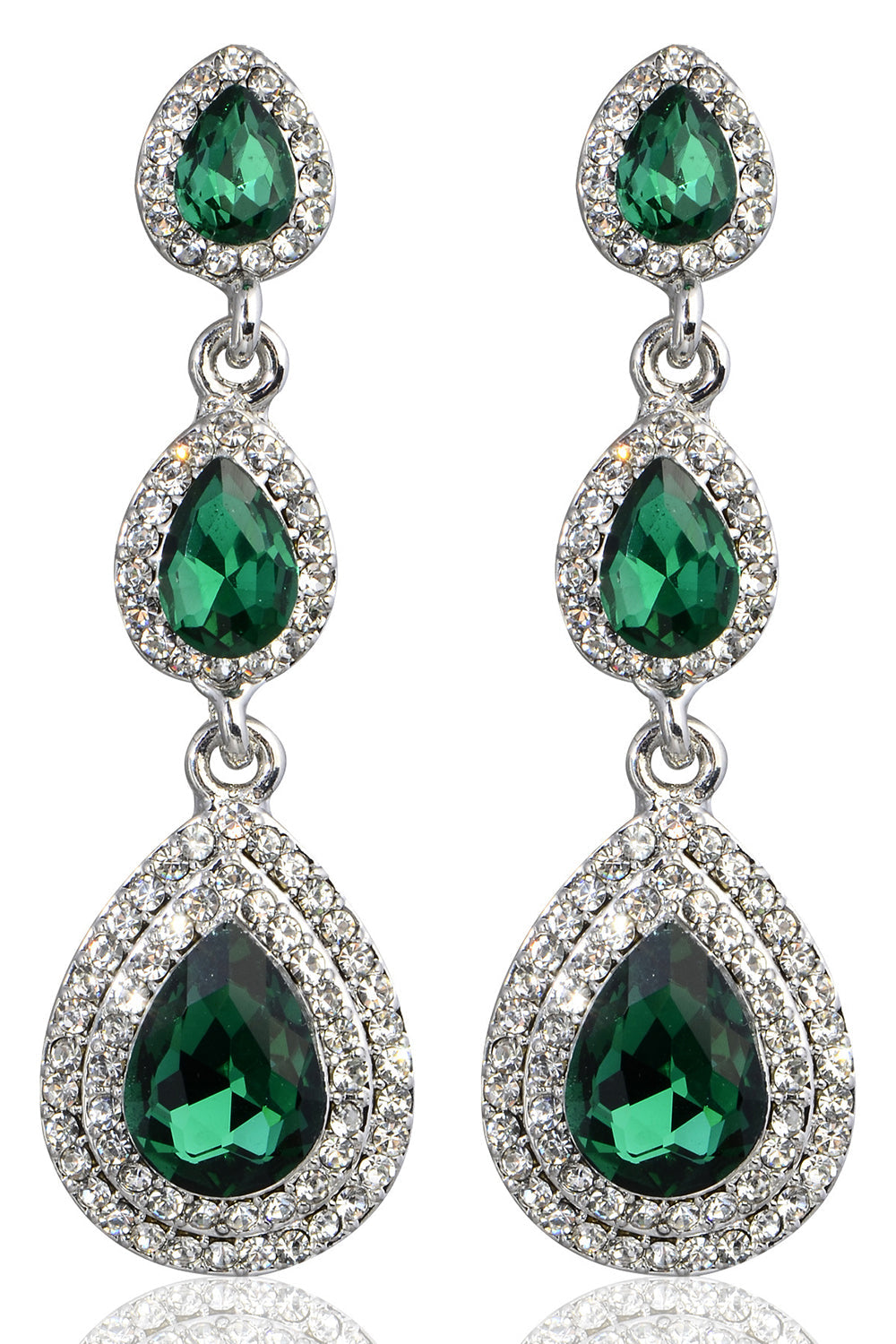 Boucles d’oreilles strass vert foncé