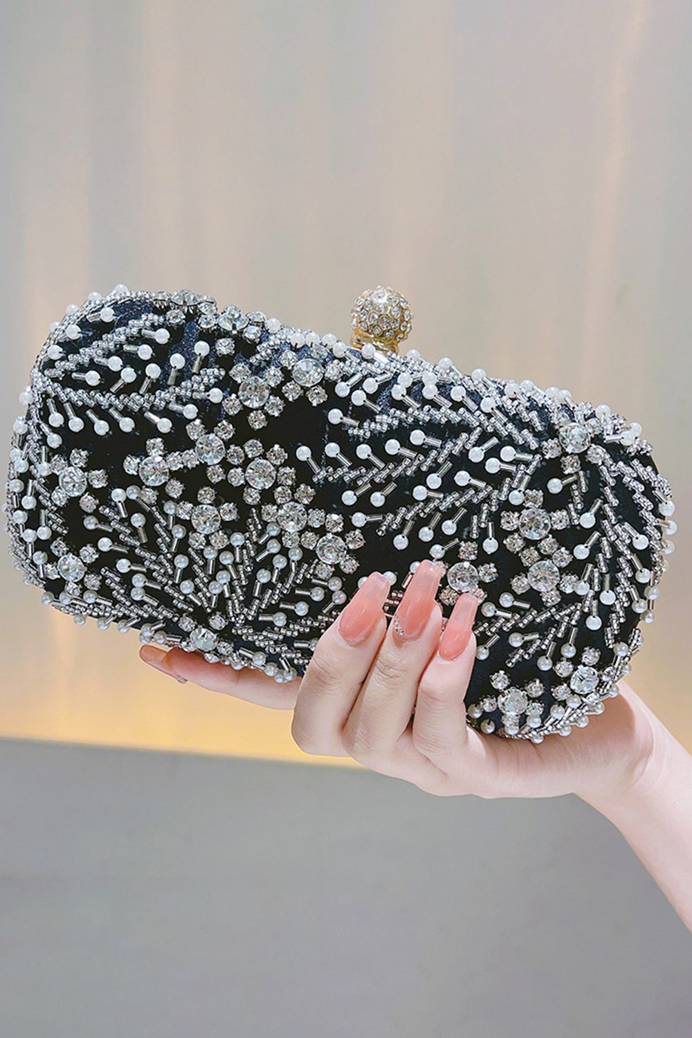 Strass noir scintillant perlé Party Clutch