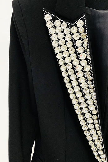 Blazer noir scintillant pour femmes de bal avec perles