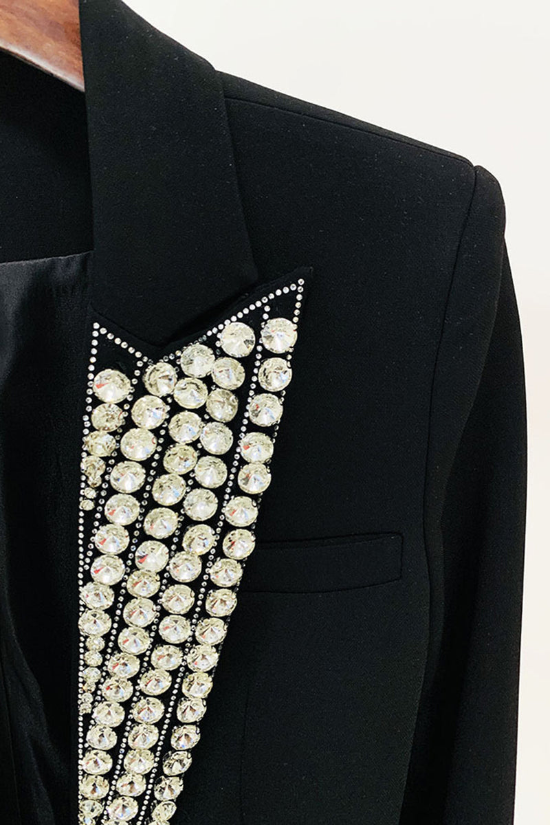 Charger l&#39;image dans la galerie, Blazer noir scintillant pour femmes de bal avec perles