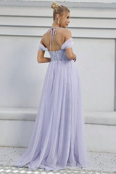 Tulle A-ligne Lilas Robe Longue Formelle