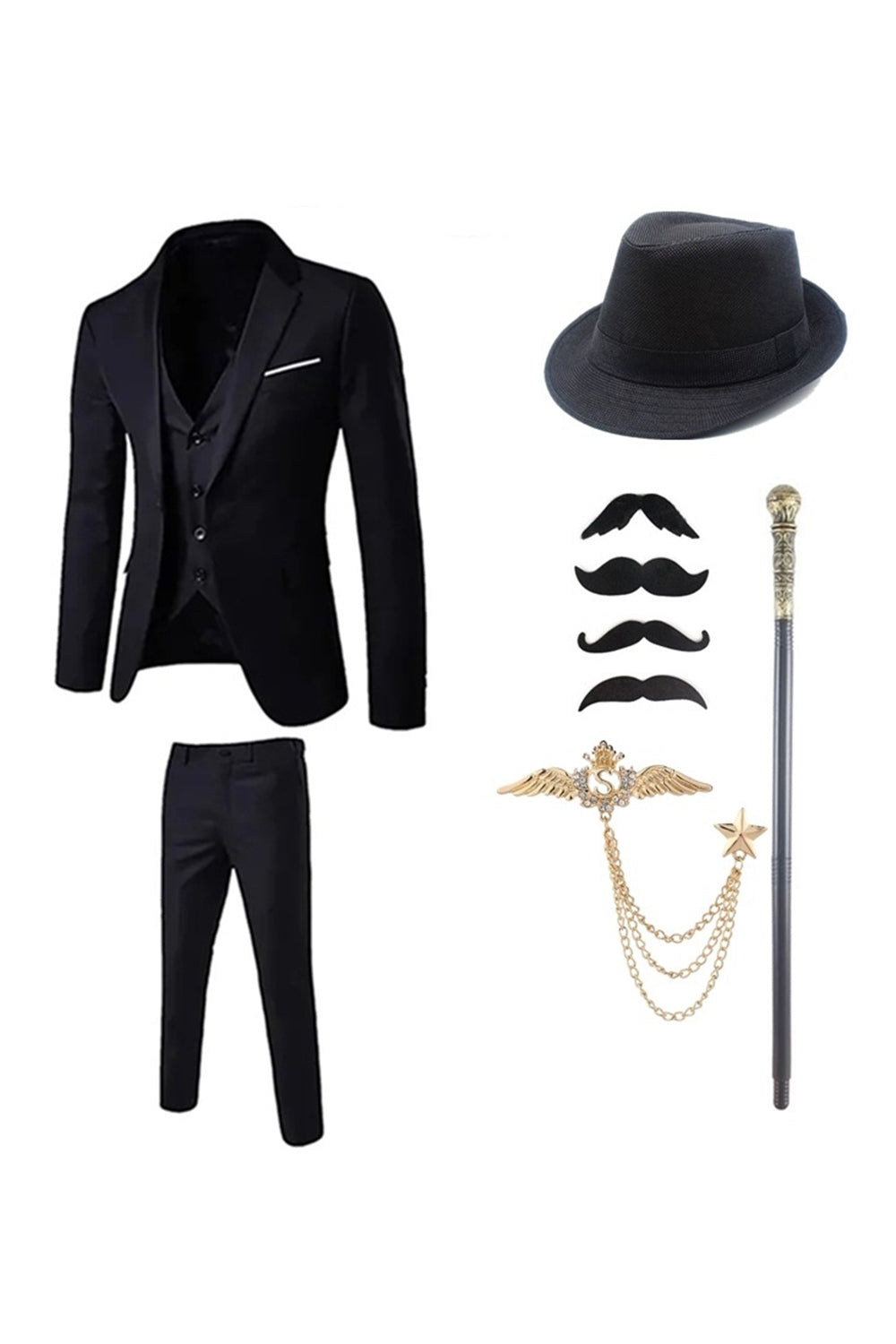 Costumes bleu foncé pour hommes des années 1920 avec ensemble d’accessoires