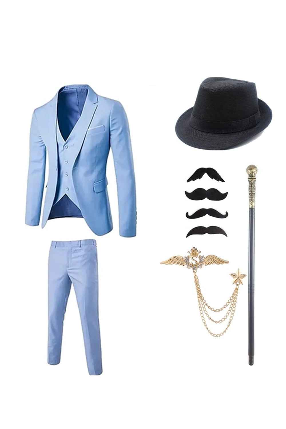 Costumes bleu foncé pour hommes des années 1920 avec ensemble d’accessoires
