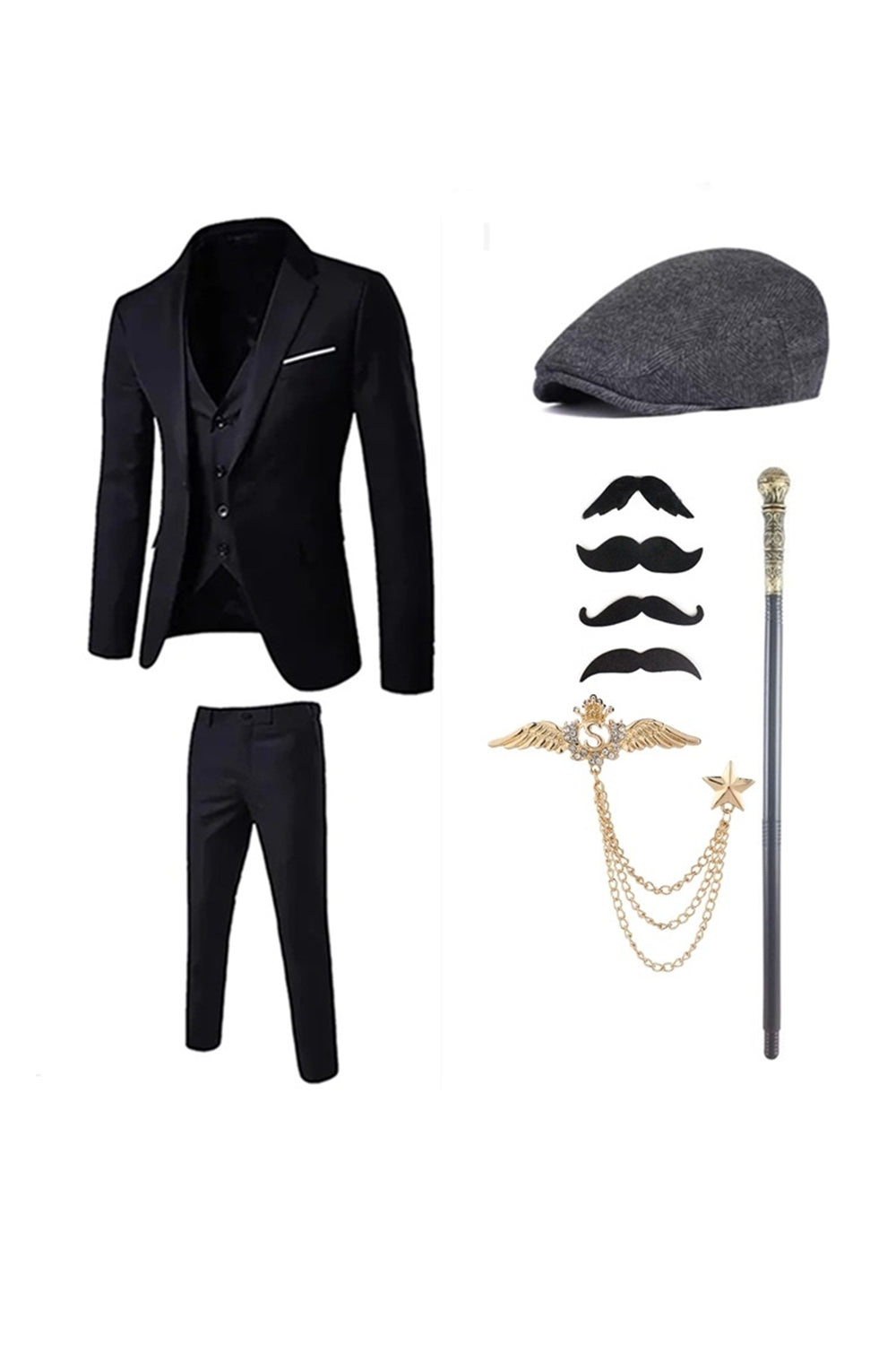Costumes des années 20 pour hommes à revers cranté bleu foncé avec ensemble d’accessoires