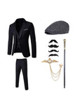 Costumes des années 20 pour hommes à revers cranté bleu foncé avec ensemble d’accessoires
