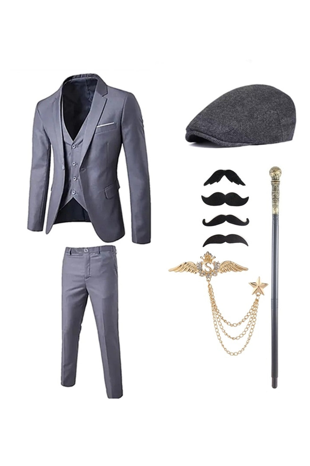 Costumes des années 20 pour hommes à revers cranté bleu foncé avec ensemble d’accessoires