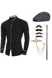 Col montant Manches longues Chemise de costume noir pour hommes avec ensemble d’accessoires