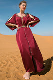 Fait main Bourgogne Col Rond Caftan Marocain