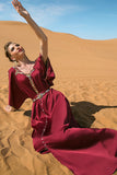 Fait main Bourgogne Col Rond Caftan Marocain