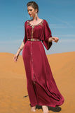 Fait main Bourgogne Col Rond Caftan Marocain