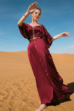 Fait main Bourgogne Col Rond Caftan Marocain