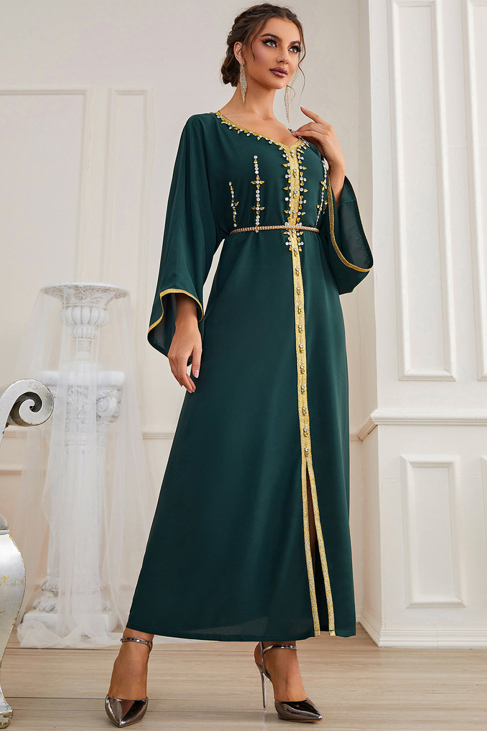 Manches longues vert foncé Maxi Caftan Marocain