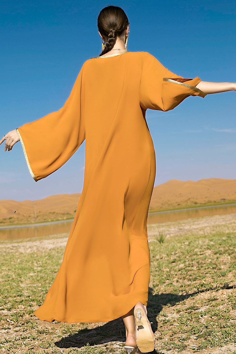Manches longues vert foncé Maxi Caftan Marocain