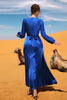 Charger l&#39;image dans la galerie, Col V bleu royal manches longues caftan marocain