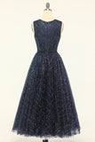 Robe de bal en tulle marine scintillante