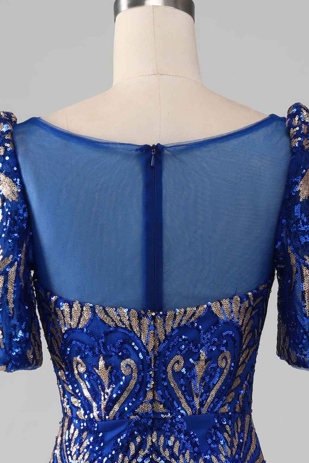 Sirène Robe de Soirée scintillante bleu royal à manches courtes