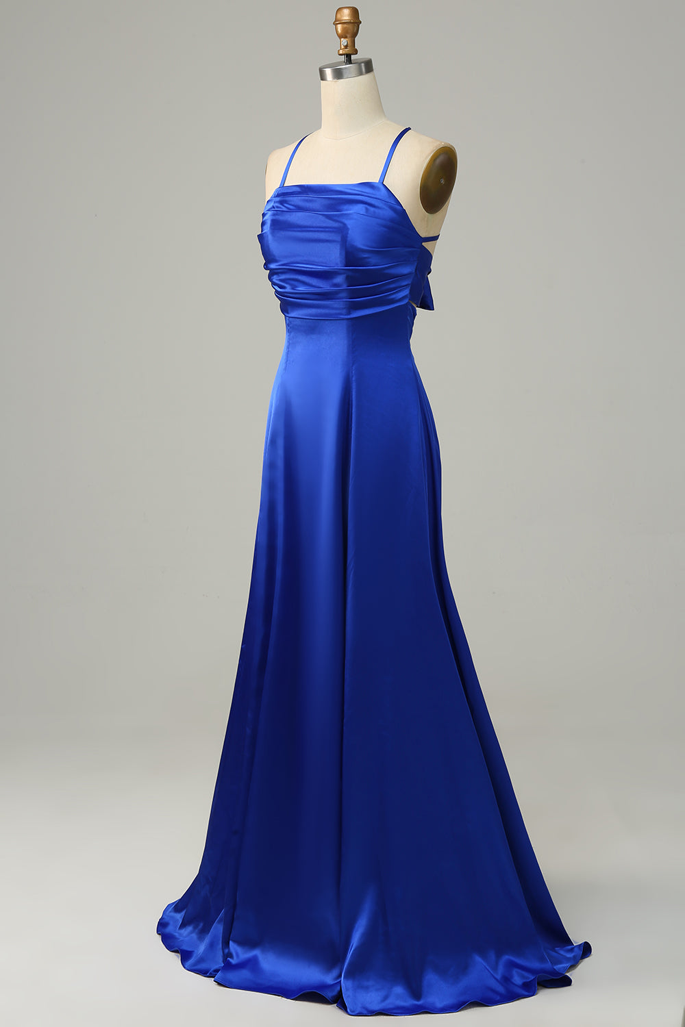 Robe de demoiselle d’honneur longue bleu royal Halter A Line